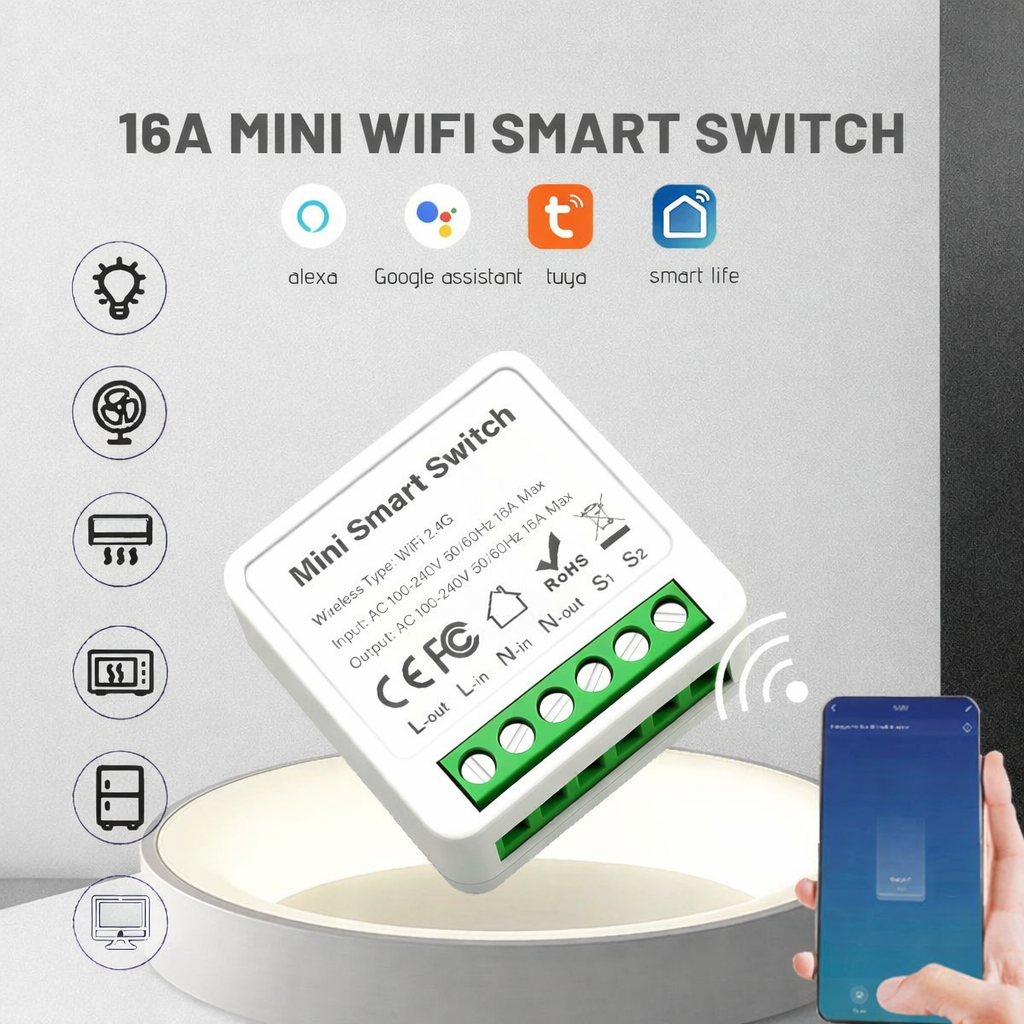 Relé Inteligente Wifi Mini Google Tuya Automação Smart Life Home Interruptor 1 Canal Branco