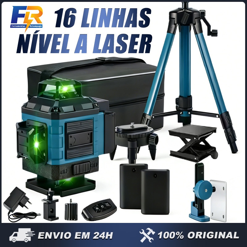 Kit De Nível Laser Verde 16 Linhas 4d Autonivelante Com 2 Baterias Nivel A Laser com Tripé em Oferta na Shopee