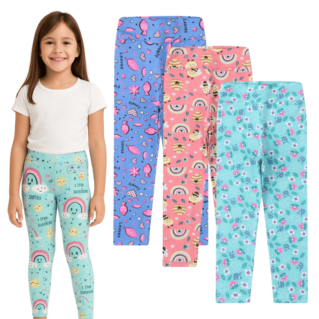 Kit 3 Calças Legging Infantis Estampadas Sortidas — Tamanhos 1 a 14