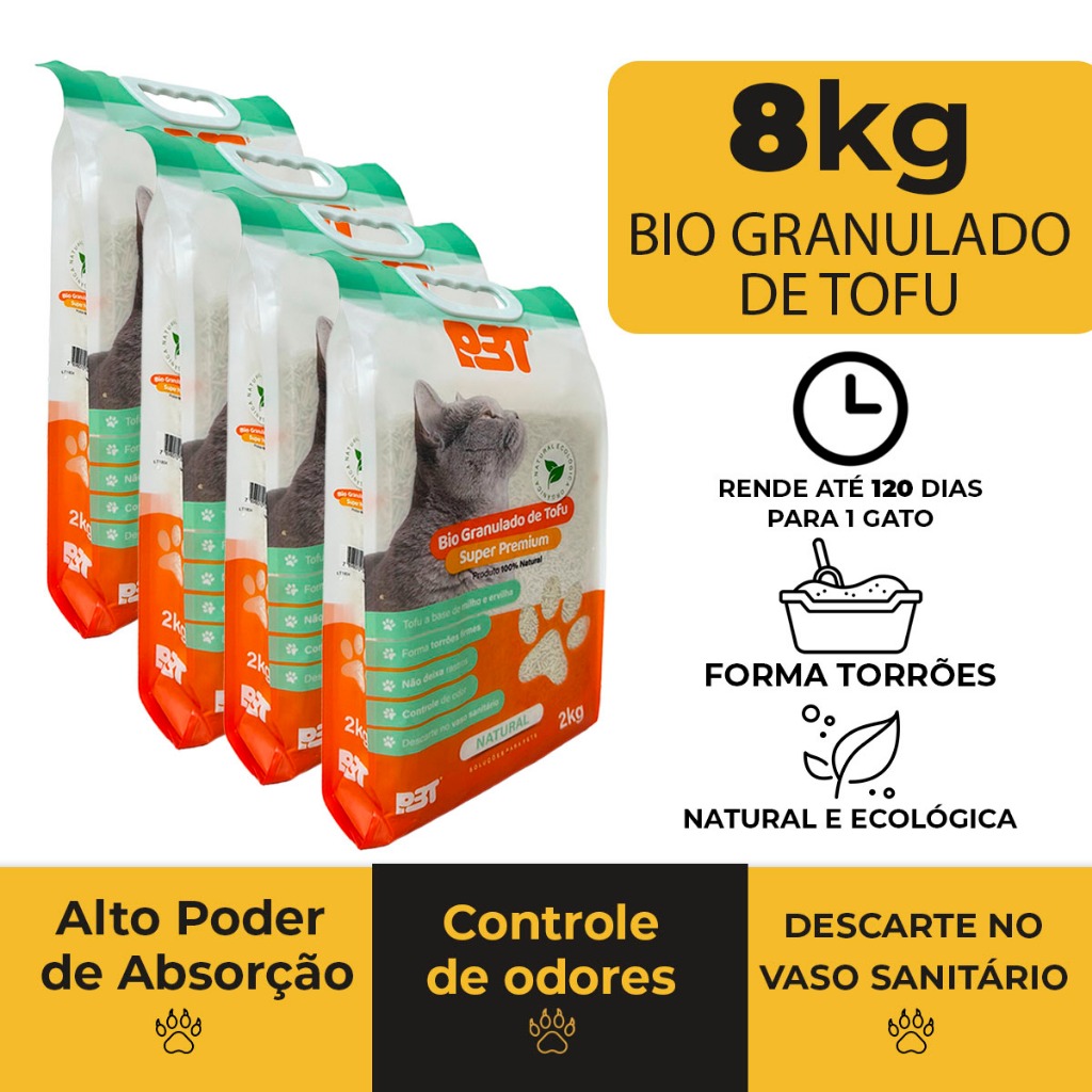 Granulado Biodegradável De Tofu Areia Banheiro  Sanitário de Gato NATURAL P3T