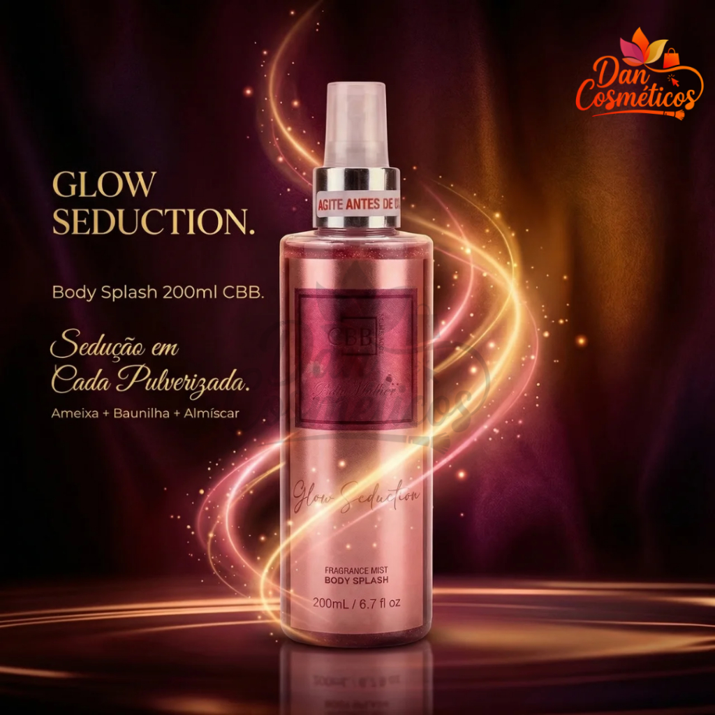 Body Splash Glow Seduction 200ml CBB Cosméticos - Mica Prateada - Sedutor Floral Frutado Baunilha