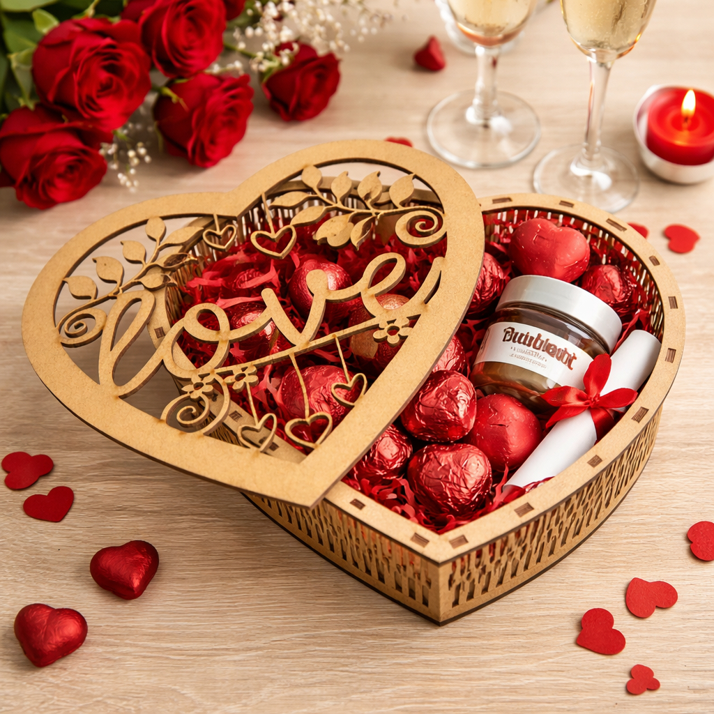 Caixa Coração MDF Tampa Vazada Love para Kit Presente Romântico 19 cm Pronta Entrega Caixa Decorativa