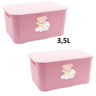 Kit 2 Caixas 3,5 L Plastica com Tampa Organizadora Infantil Multiuso Objetos Pequenos