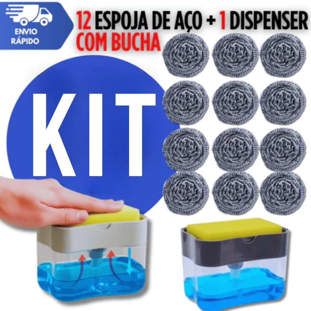 Dispenser de Detergente e Sabão Acompanha 1 Bucha  + 12 Espoja de Aço Utilidade