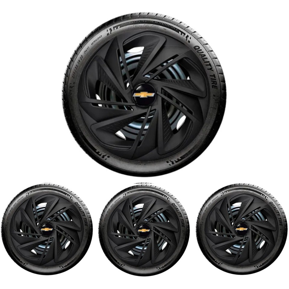 Jogo 4 Calotas Esportivas Nitro Preto Fosco Aro 13/14 Serve em Todos os Modelos de Carro
