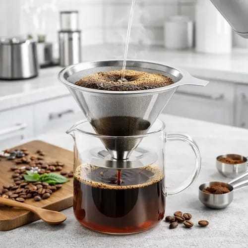 Filtro Coador De Café Inox 103/102/101 - Com Pegador em Silicone - Peneira Aço Reutilizável - CH