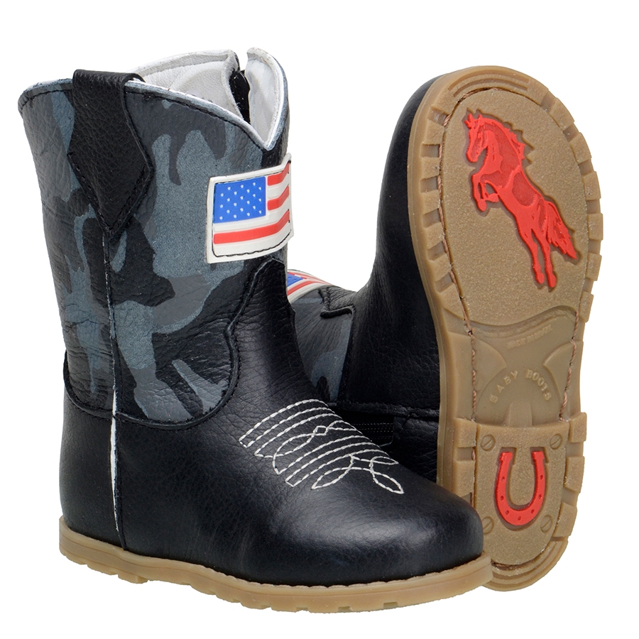Bota Texana Bebê Botinha Baby Bota Bebê Infantil Couro Legitimo Cano Bordado Preto Camuflado