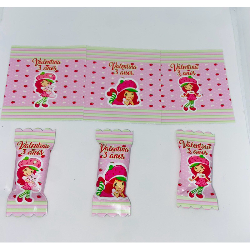 50 balas personalizadas para festa infantil Lembrancinhas - Moranguinho  (Personalizamos com o nome e a idade