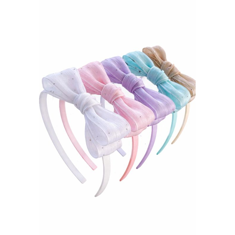 Tiara Infantil com Laço de Organza e Pontos de Luz | Arco de Cabelo Elegante para Meninas | Delicado Festa Dia a Dia