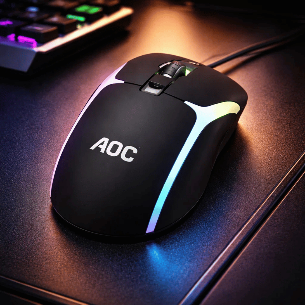 Kit Mouse Gamer RGB 7200 DPI com Fio Preto Luz Led Colorido Clássico Ergonômico Sensor Plug and Play