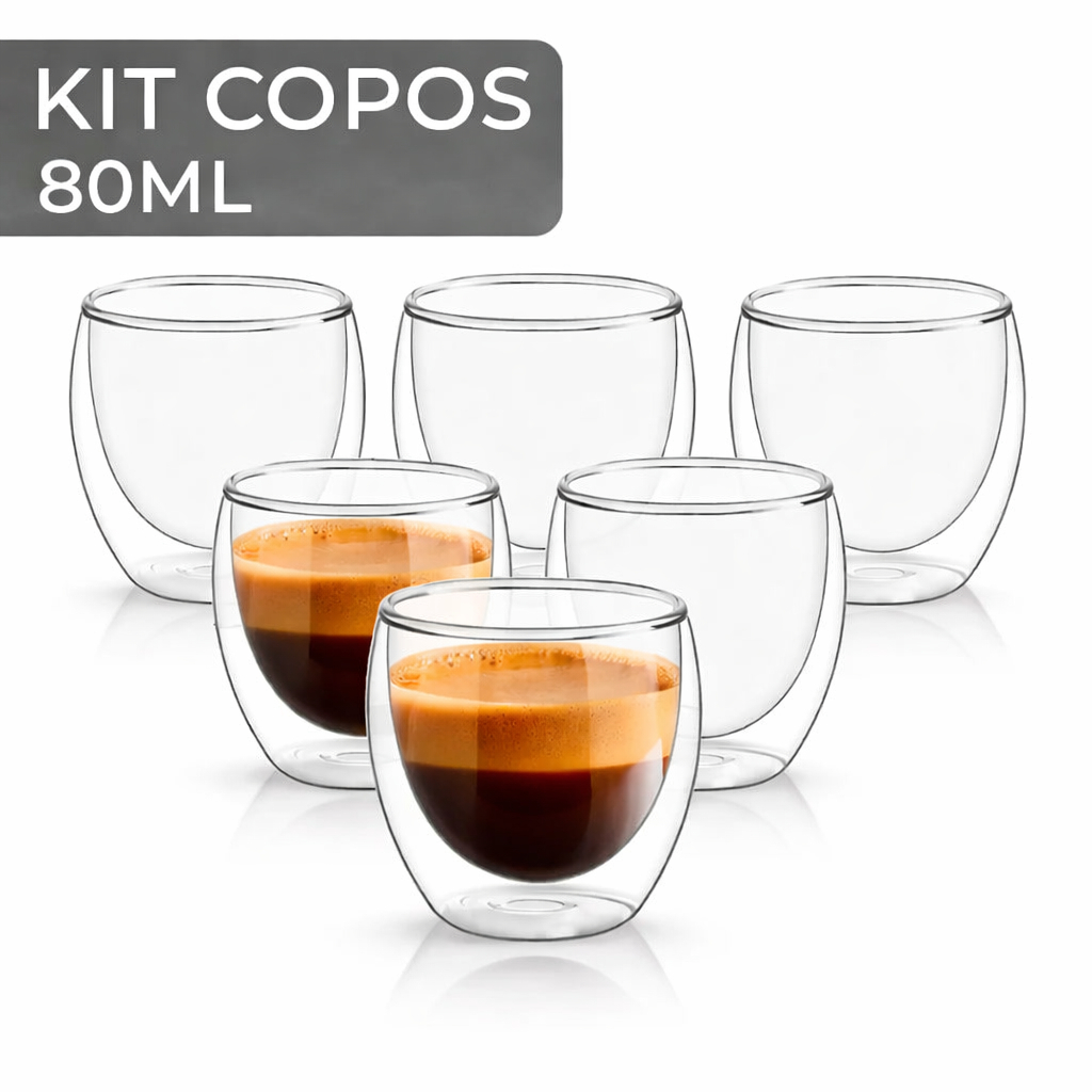 Kit 12 ou 6 Copos Vidro Parede Dupla 80ml Café Isolamento Térmico Shot Dose Chá Expresso Capuccinos em Oferta na Shopee