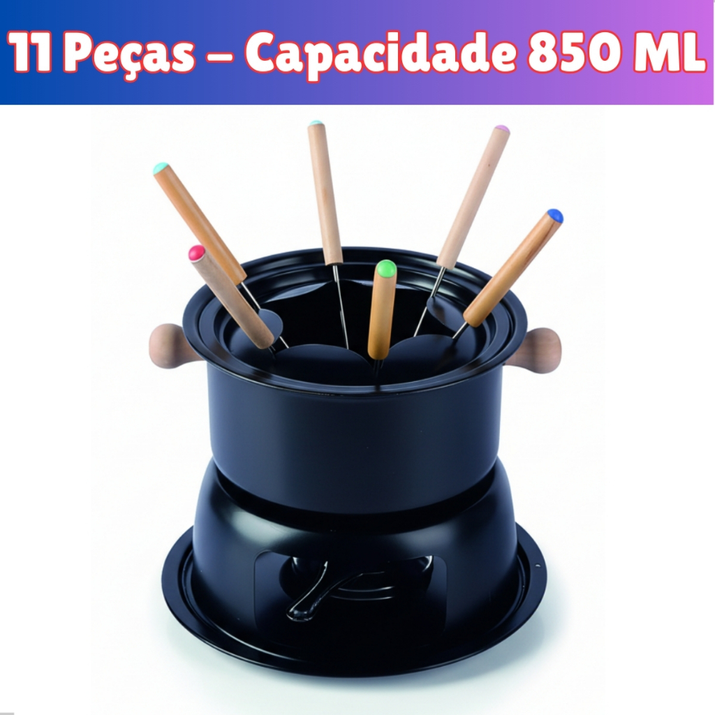 Conjunto para Fondue 11 peças Kit Aparelho Inox Completo