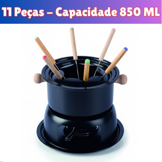 Aparelho de Fondue 11 Peças Aço Carbono com Garfinhos e Rechaud Queimador Para Queijo e C…