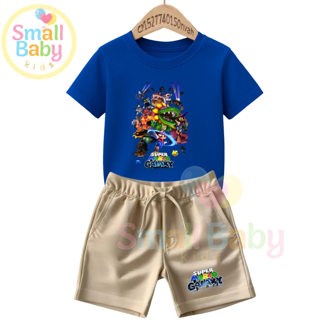 Conjunto Infantil Camiseta e Short Moletinho Super Mario Galaxy  Broos Desenho Personagens Estampado
