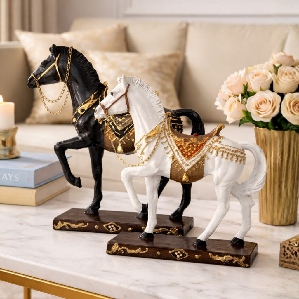 Estatueta Cavalo Marchador Na Base Com Cela Estatua Decorativa 19cm