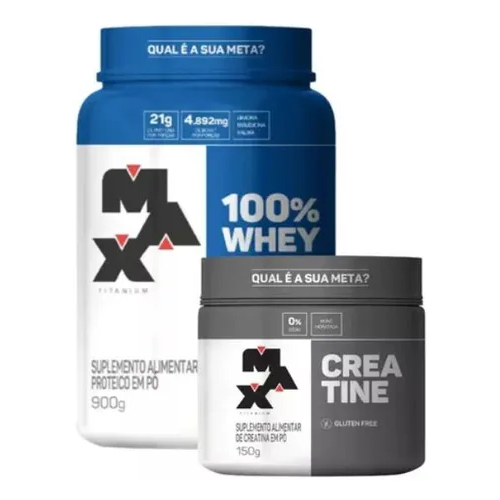 Kit Whey 100% Max Titanium 900g Pote + Creatina Max Titanium 150g em Oferta na Shopee