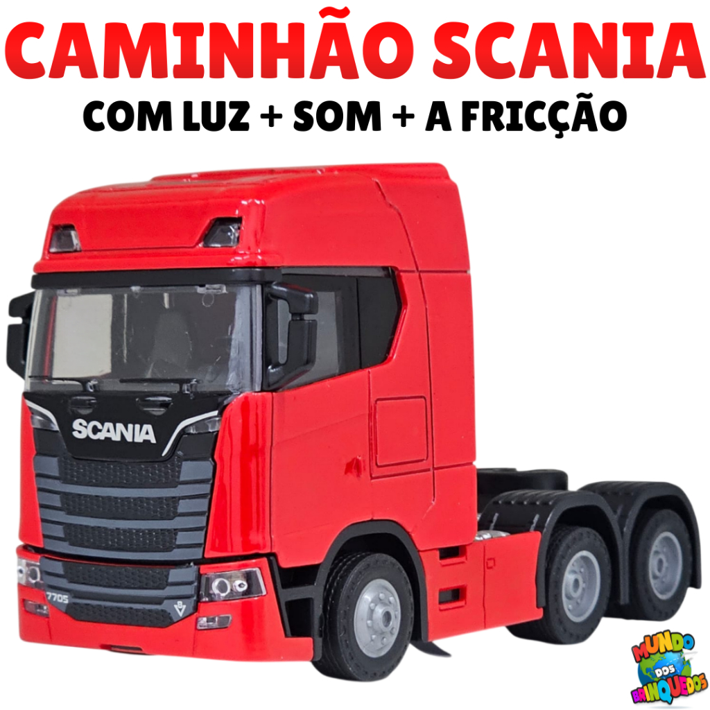 Miniatura Caminhão Scania 770S 1:50 Trucado | Metal | Pneus de Borracha | A Fricção | Som e Luz | Cabine Basculante