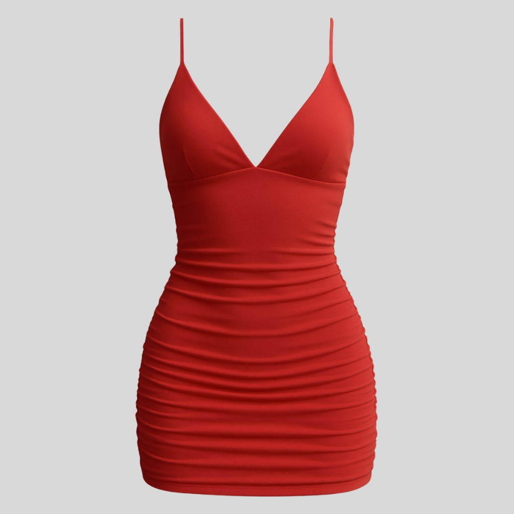 Detalhes do Kit 2 Vestidos Femininos Curtos Tubinho Franzido Lateral com Alça Fina – Estilo em Dobro