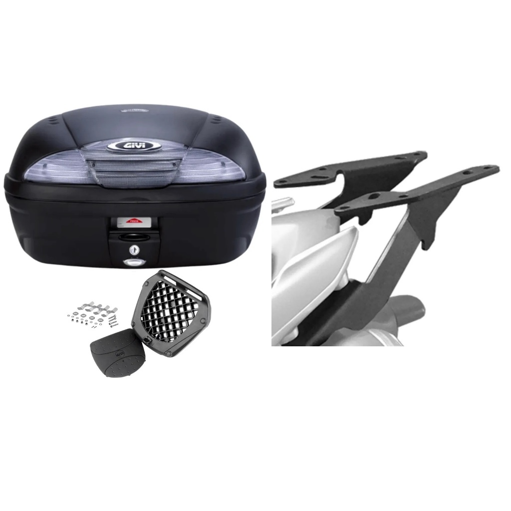 KIT BAÚ MOTO 45L MONOLOCK GIVI E-450NT + SUPORTE BAGAGEIRO SCAM YAMAHA LANDER 2019...