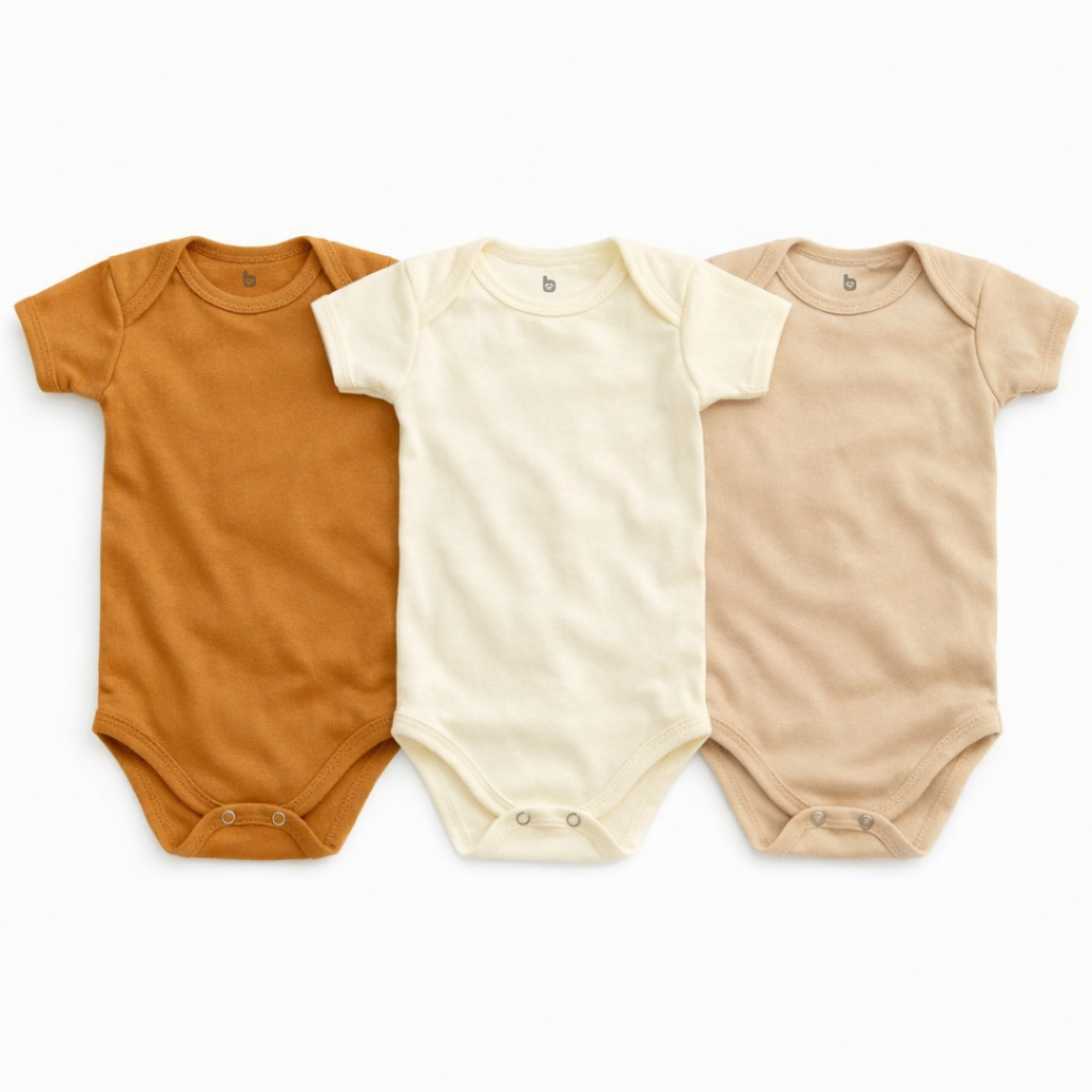 Kit Body Liso Bebê Neutro 3 Peças 100% Algodão.