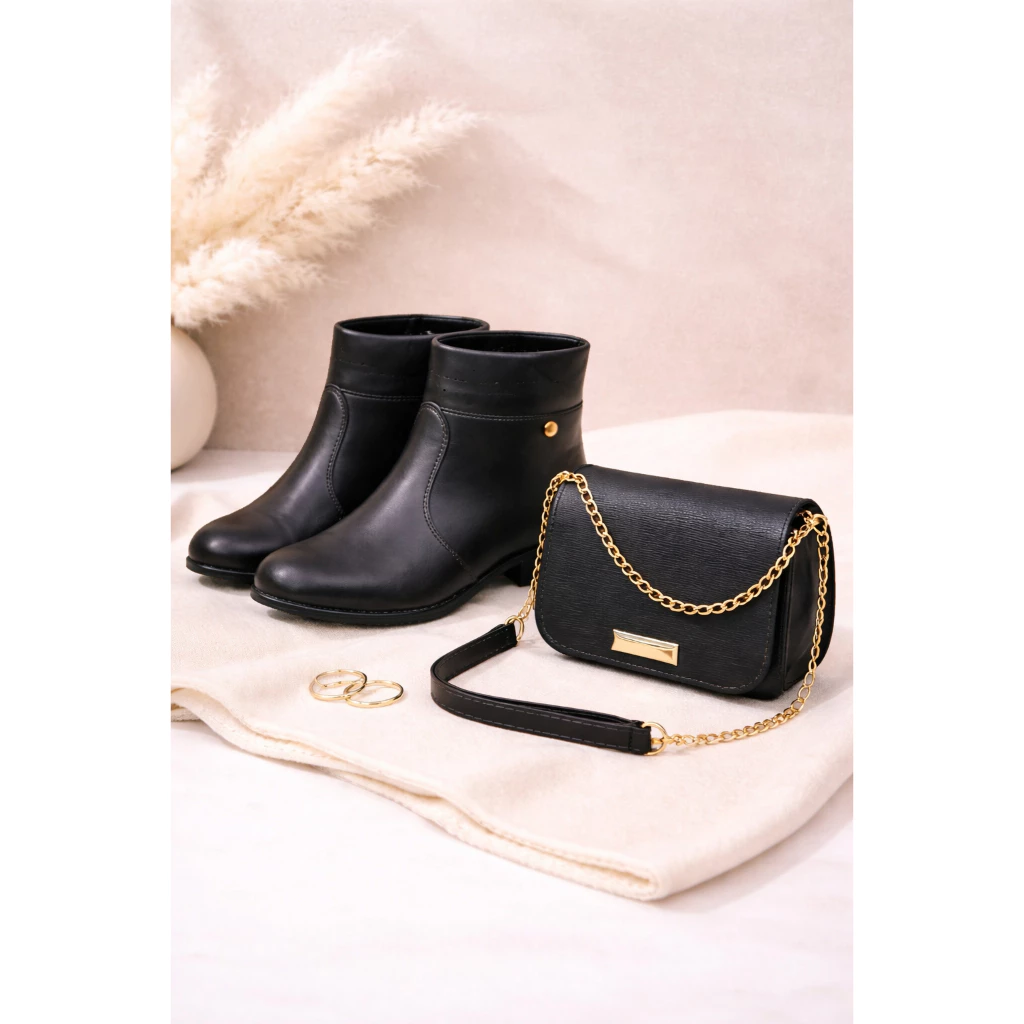 Botinha Feminina Ankle Boots Cano Curto Inverno Elegante Preta e Café