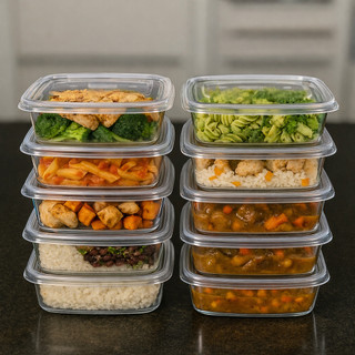 Kit 10 Potes Marmitas 1.000ml 1kg Vasilhas transparentes BPA FREE reutilizável cozinha microondas