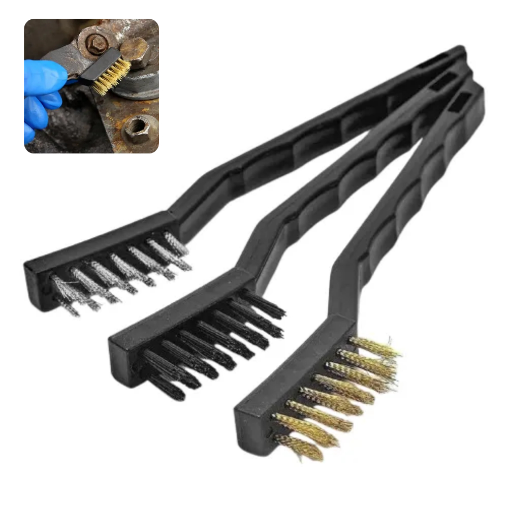Escovas de Aço Multiuso Kit 3 Pcs Aço Latão Nylon Cabo Plástico