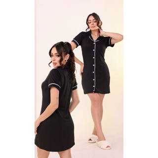 camisola americana feminina manga curta botões … em Oferta na Shopee