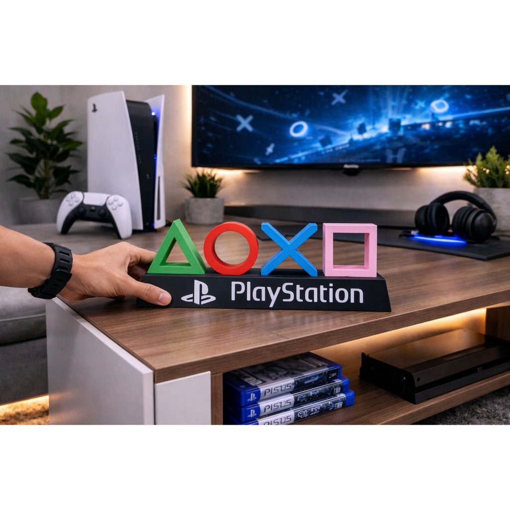Letreiro Gamer PlayStation | Placa Decorativa PS5 Game Room Setup Geek