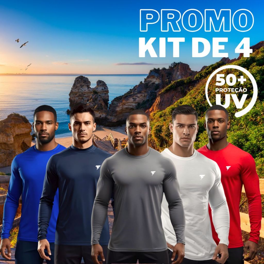 Kit Com 4 Camiseta Uv Proteção Solar Segunda Pele