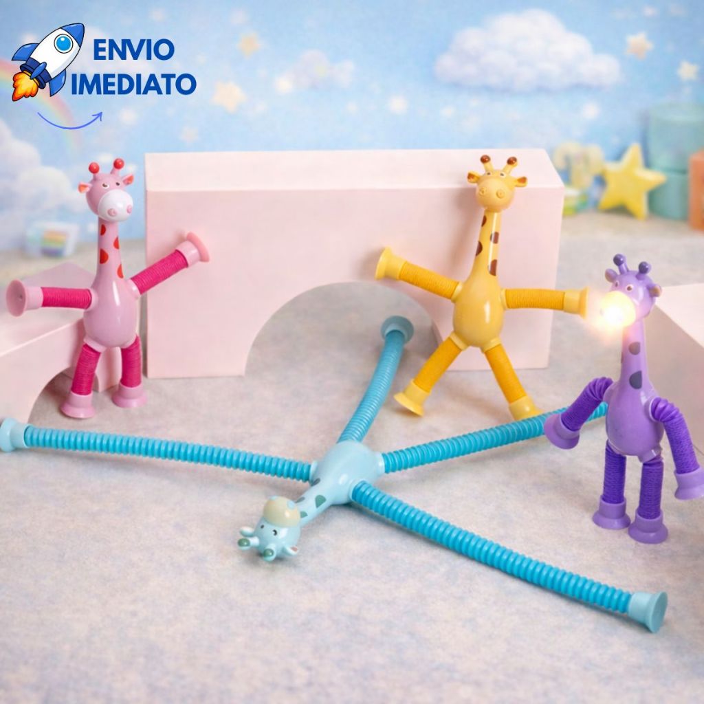 1 | 2 | 4 | Unid Girafas Brinquedo Infantil Diversão Crianças Com Luz Led Ventosa Pop Tubo Estica Gruda Flexível Melmanl