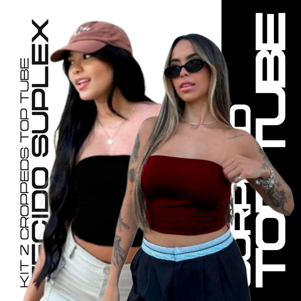Kit 2 Cropped Tube Top Faixa Suplex Premium Tomara Que Caia Feminino Moda Blogueira Tubinho Básica