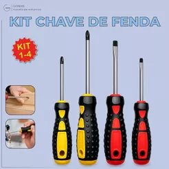 Kit Chave De Fenda e Phillips com Imã 4 Peças Cabo De Borracha Uso Profissional