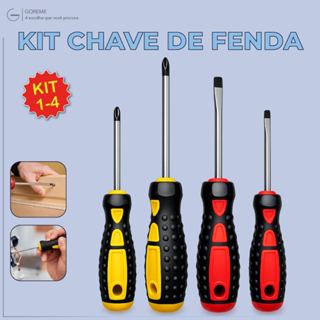 Kit Chave De Fenda e Phillips com Imã 4 Peças Cabo De Borracha Uso Profissional em Oferta na Shopee