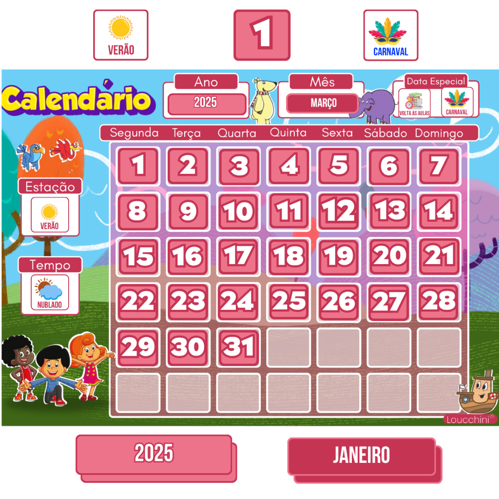 Calendário Educativo Infantil "Três Palavrinhas" Completo com Aprendizado Diário e Interativo