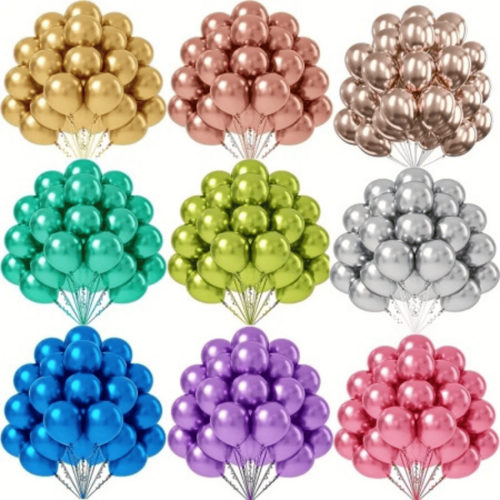 50 Bexigas Metalizadas Nº 10 para Decoração de Festa Aniversário, Chá Revelação, Casamento e Eventos