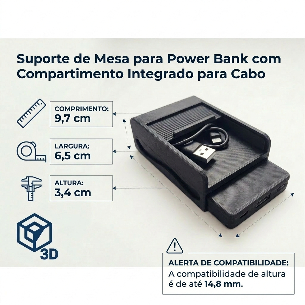 Suporte de Mesa para Power Bank com Compartimento Integrado para Cabo compativel