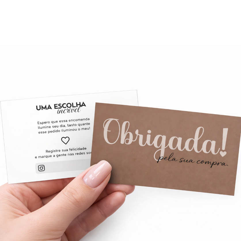 Cartão de Obrigada, agradecimento ao cliente, unboxing, tag obrigada 9x5 cm