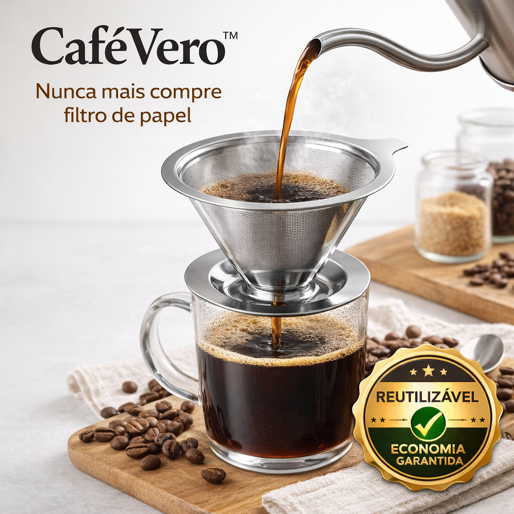Coador de Café Inox Permanente 103 Reutilizável CaféVero™ Filtro Sem Papel Econômico Durável Premium
