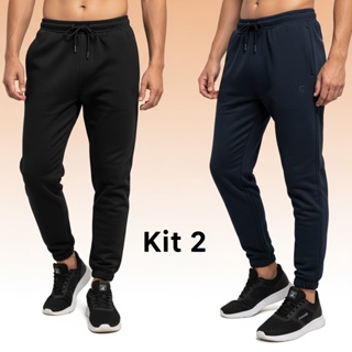 Kit 2 Calças De Moletom Grossa Unissex Estilo Jogger Flanelada Esporte, Casual e Academia em Oferta na Shopee