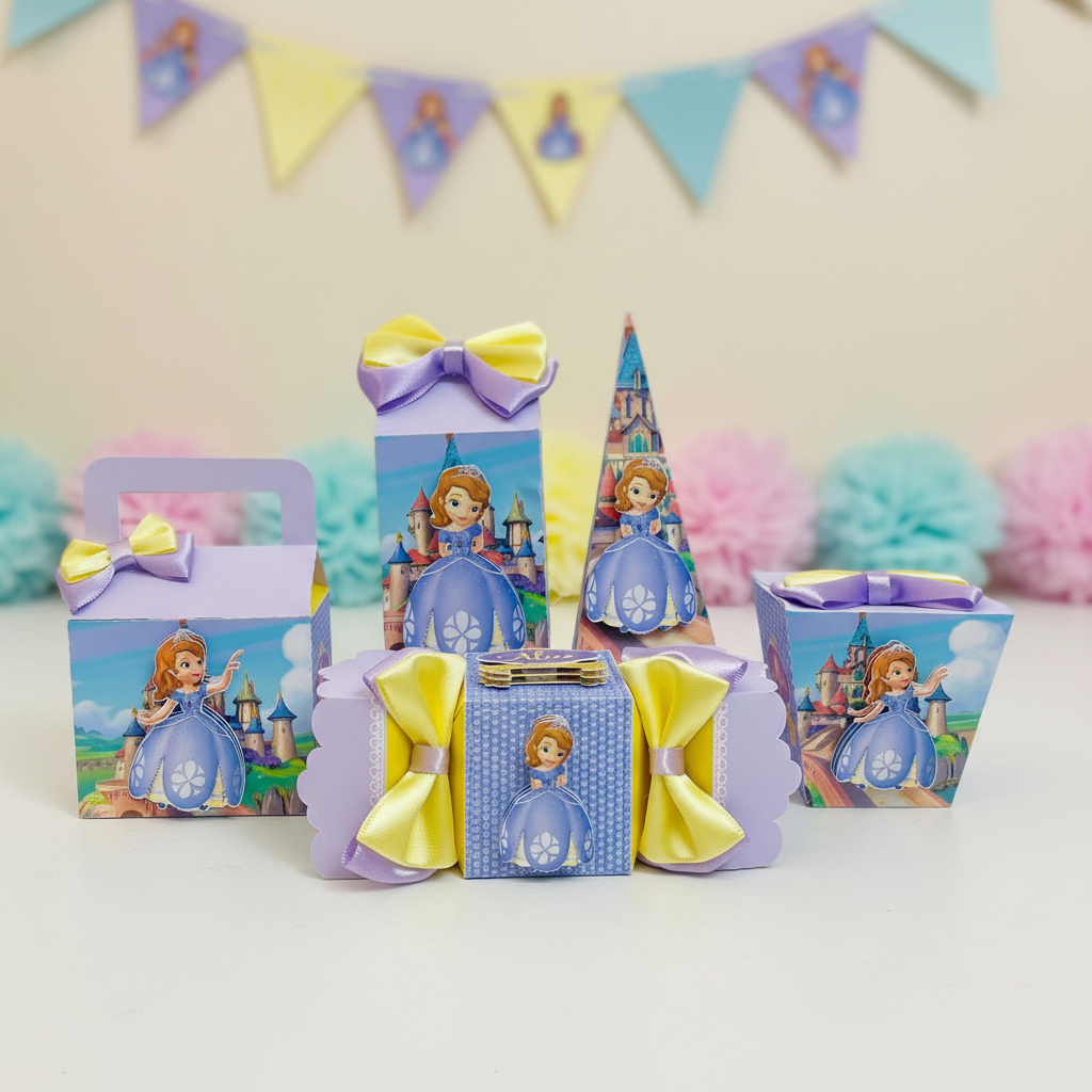 ENVIO RÁPIDO - Kit Festa Personalizada PRINCESA SOFIA - Pegue e Monte - Lembrancinhas Caixinhas para Festa Infantil