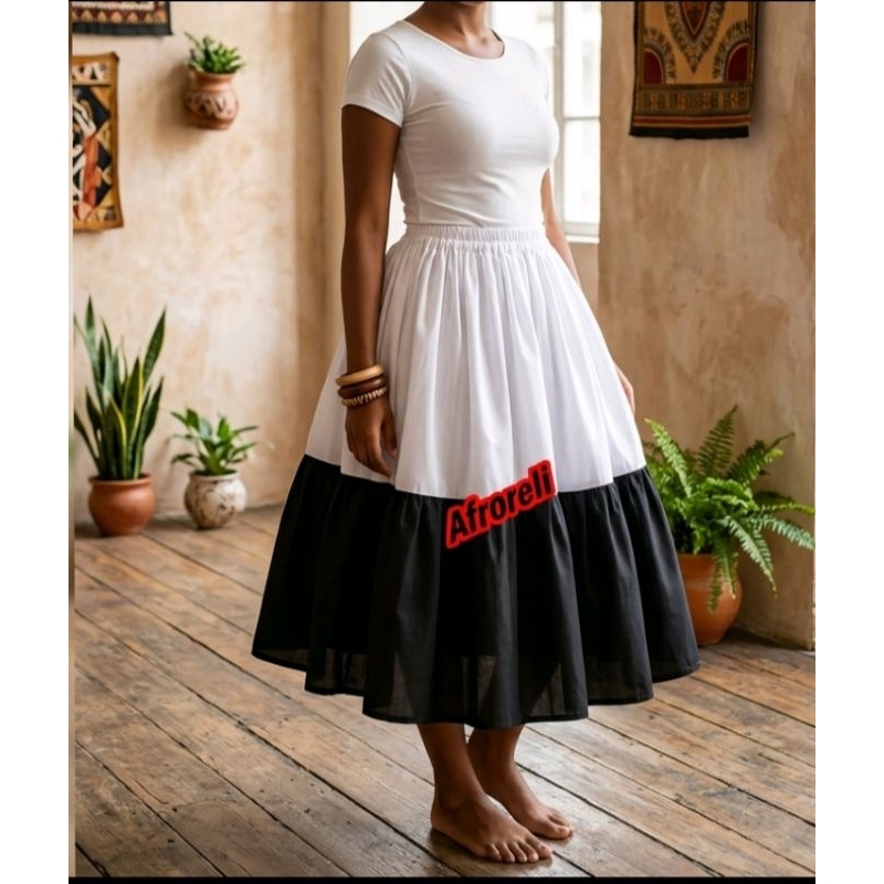 Saia em oxford branca e preta preta velha cambona Umbanda Candomble Roupa de Santo