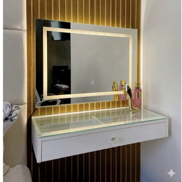 Kit Penteadeira De Vidro Com Espelho LED Camarim Escrivaninha — imagem 2 de 2