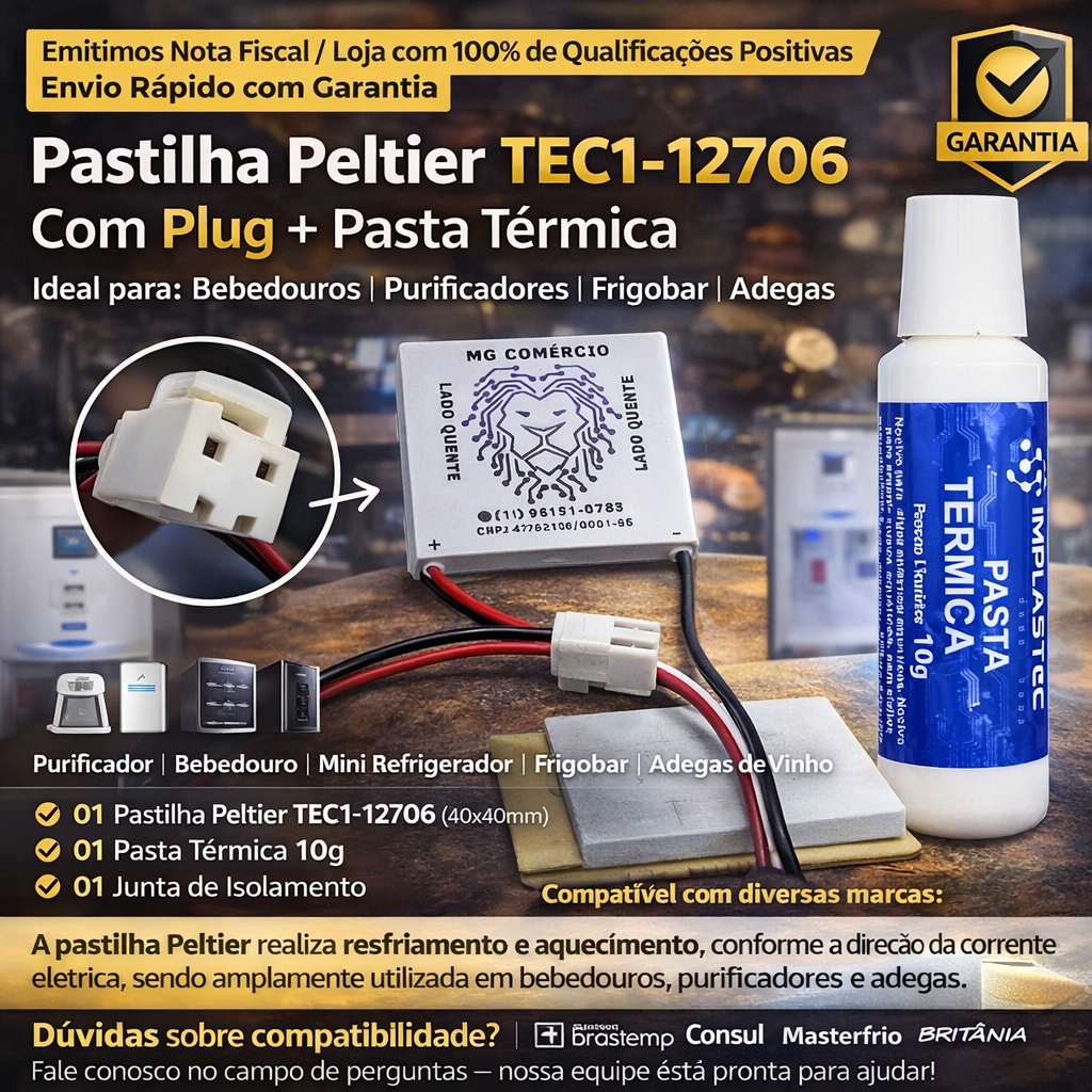 Pastilha Placa Peltier + Pasta Termica Com Plug Placa Bebedouro Purificador Adega Vinho em Oferta na Shopee