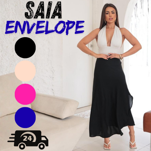 Saia Longa Envelope Transpassada de Amarrar sem Transparência Feminina