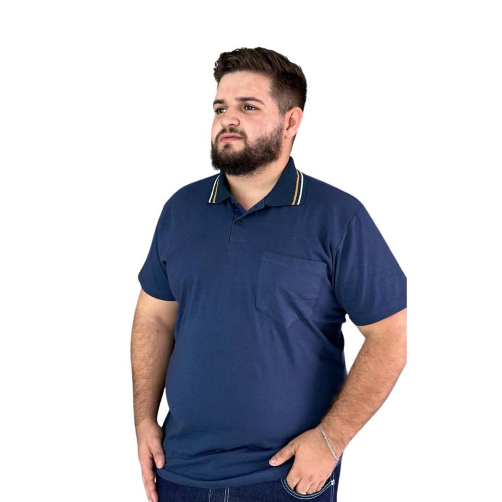 Camiseta Polo Fio 30 Com Bolso Plus Size Veste G5-52 G6- 54 G7- 56Algodão Manga Curta Moda Masculino