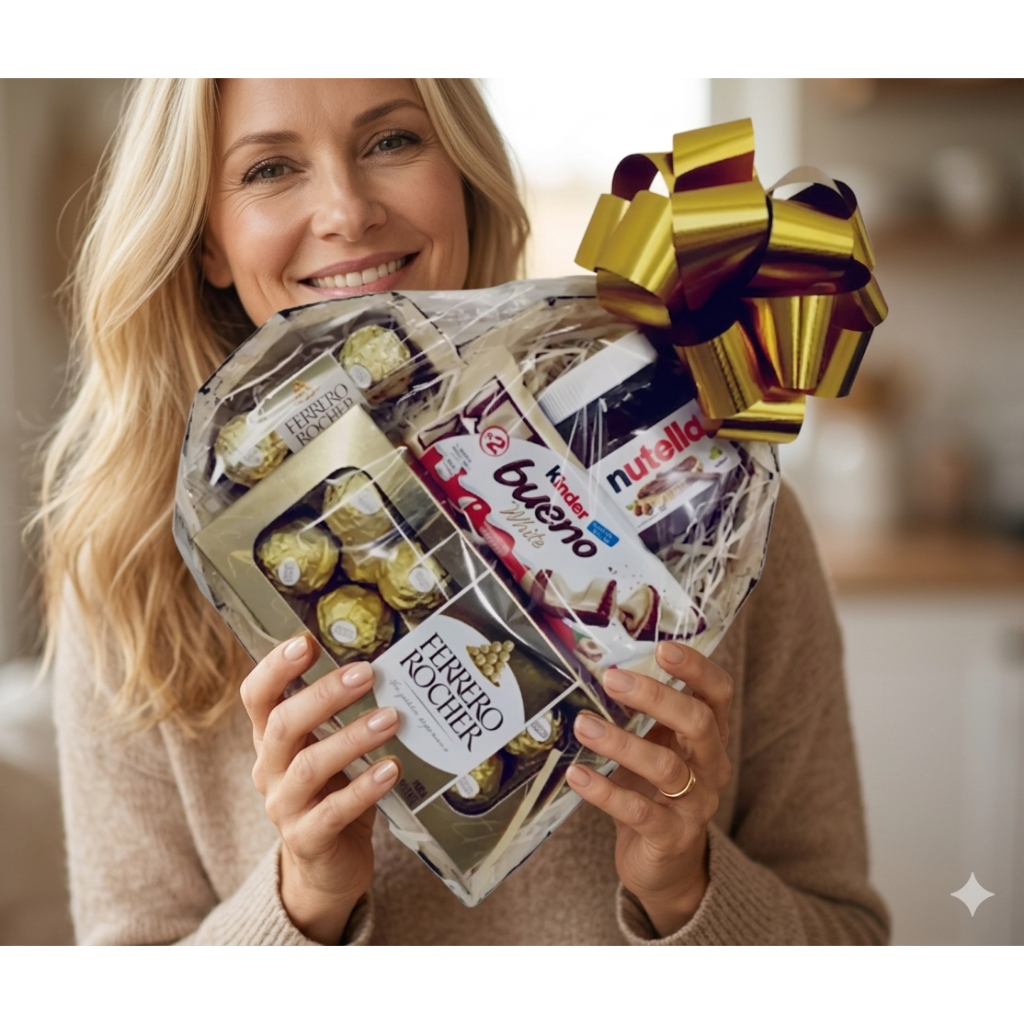 Cesta Coração  Presente Premium Chocolate Kinder Bueno, Nutella Ferrero Rocher, Rafaello em Oferta na Shopee