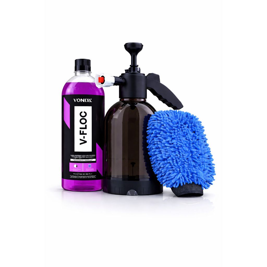 Kit Lavagem Automotiva V-FLOC 500ml + Snow Foam 2L + Luva Microfibra Profissional