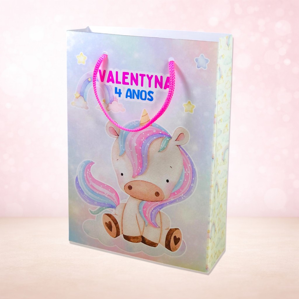 Sacolas Personalizadas Unicórnio Aquarela Lembrancinha Aniversário Festa Infantil Fácil Montagem