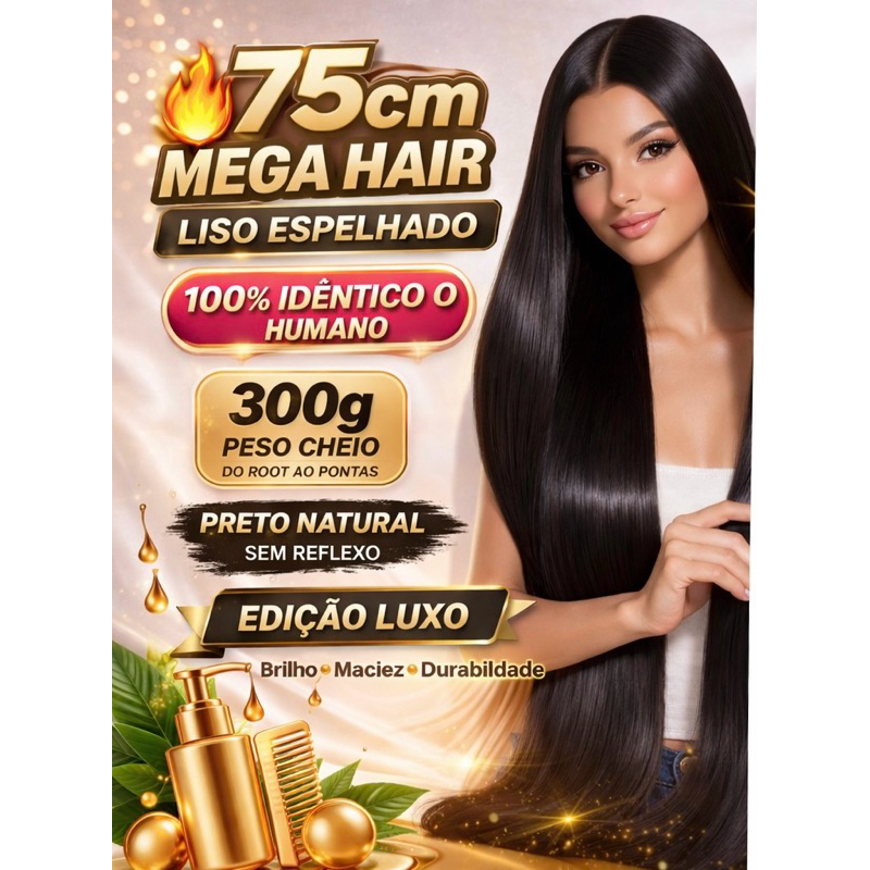 Cabelo Semi Humano Premium 65cm Liso Preto 100g | Pode Chapinha | Natural e Macio